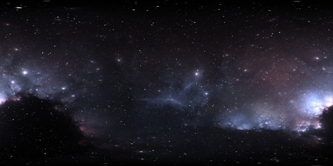 360 degree space background with nebula and stars, equirectangular projection, environment map. hdri