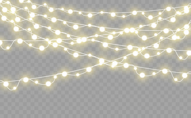 Christmas lights isolated on transparent background. Vector illustration