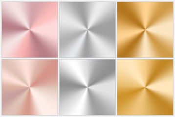 Wall Mural - a set of conical gradients with silver texture, pink and yellow gold. vector illustration