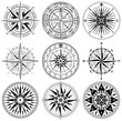 Vintage nautical rose wind compass vector collection