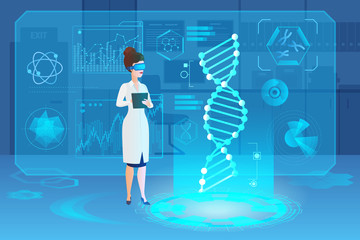 Poster - medical hologram dna vector illustration. microbiology, genetic biotechnology, gene cell. scientist 