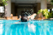 © bignai - Unidentified woman doing front crawl swimming in swimming pool on vacation.