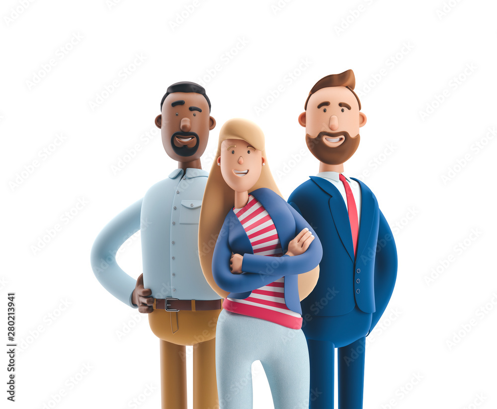 3d illustration. Group of happy business people standing on a white ...