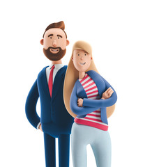 3d illustration. Business couple Emma and Billy standing on a white background.