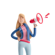 3d Illustration. Young Business Woman Emma Standing With Speaker On A White Background.