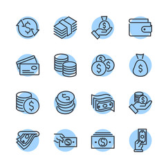 Aufkleber - Simple of Money Related Vector Line Icons Set. Wallet, ATM, Bundle of Money, Hand with a Coin and more symbol. Editable Stroke.