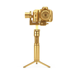 Leinwandbilder - Golden DSLR or Video Camera Gimbal Stabilization Tripod System. 3d Rendering