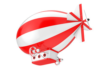 Poster - Red and White Toy Cartoon Airship Dirigible Balloon. 3d Rendering