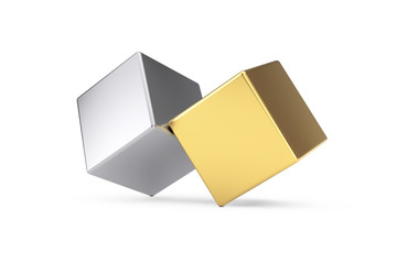 Golden and Silver Metal Cubes in Balance Concept. 3d Rendering