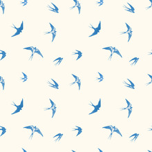 Seamless Pattern With Black Flying Swallow Birds