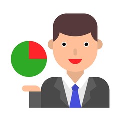 Businessman with circle vector, flat style icon