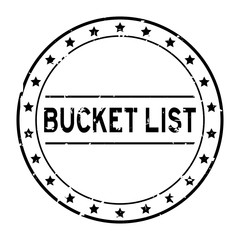 Sticker - Grunge black bucket list word round rubber seal stamp on white background