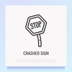 Wall Mural - Crashed road sign. Car accident. Modern vector illustration.