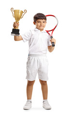 Canvas Print - Child tennis player with a trophy cup