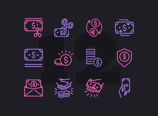 Poster - Money icon. Set of line icons on white background. Exchange rate, buying, credit card. Payment concept. Vector illustration can be used for topics like business, finance, economy