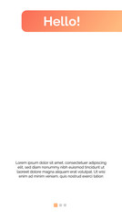 Poster - Hello page mockup for mobile interface template with right orange header, sample text. Mobile, screen, webpage. Internet technologies concept. Vector illustration can be used for slide, web design