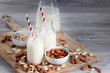 almond milk, vegan drink, peeled and unpeeled almonds,