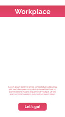 Poster - Workplace page template with coral header, button, sample text. Mobile, screen, webpage. Internet technologies concept. Vector illustration can be used for presentation slide, web design, new projects