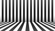 Black And White Abstract Room. Stripes In Perspective With A Shadow. Vector Illustration.
