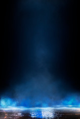 Wall Mural - empty street scene background with abstract spotlights light. night view of street light reflected o