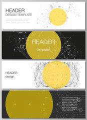 Poster - The minimalistic vector illustration of the editable layout of headers, banner design templates. Science or technology 3d background with dynamic particles. Chemistry and science concept.
