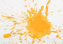 Orange Paint Spots On Paper, Colorfull Artistic Image On White Background