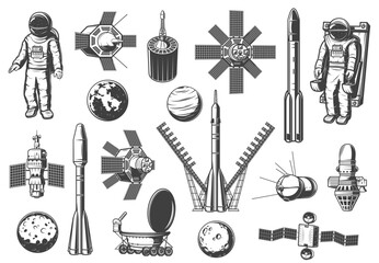 Aufkleber - Rockets shuttles icons, astronomy and outer space
