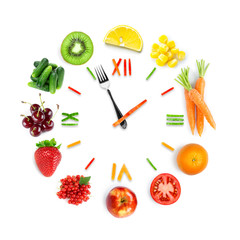 Wall Mural - Food clock with fresh fruits and vegetables