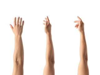 Wall Mural - african-american man extending hand for shake on white background, closeup