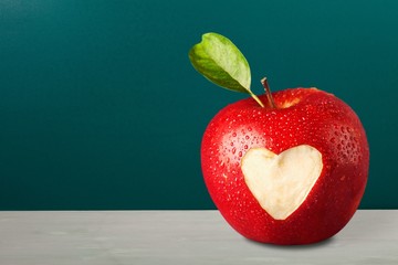 Canvas Print - Red apple with a heart shaped