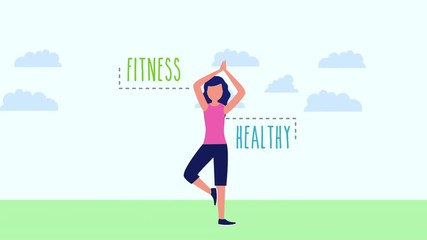 Wall Mural - female athlete with healthy lifestyle icons animation