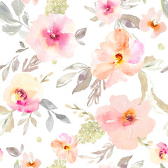 Seamless, Repeating Watercolor Flower Background Pattern. Repeating Fashion Design Pattern.