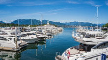 Boats Moored N A Summer Day At Coal Harbour, Vancouver