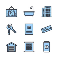 Fototapete - Real Estate Related Vector Line Icons set. Contains such Icons as For Rent Sign, Bedrooms, Office, Location and more for graphic and web design.