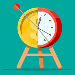 Poster - Target with arrow and gold coin clocks. Goal setting. Smart goal. Business target concept. Achievement and success. Vector illustration in flat style