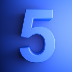 Poster - Blue number 5 square icon - 3D rendering illustration