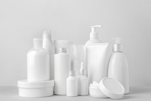 Set Of Cosmetic Products On Light Background