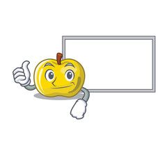 Wall Mural - Thumbs up with board yellow apple the slices cartoon shape