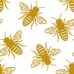 Seamless Honey Bee Pattern. Endless Background.