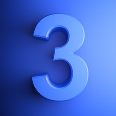Poster - Blue number 3 square icon - 3D rendering illustration