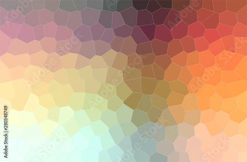 Abstract illustration of orange, red, purple and creamy middle size hexagon b...