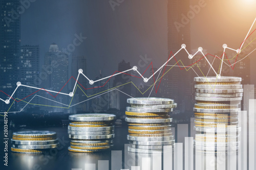 Fotomural Stock market or forex trading graph and candlestick chart suitable for financial investment concept