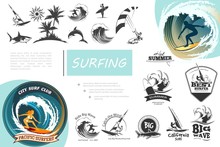 Vintage Surfing Elements Set