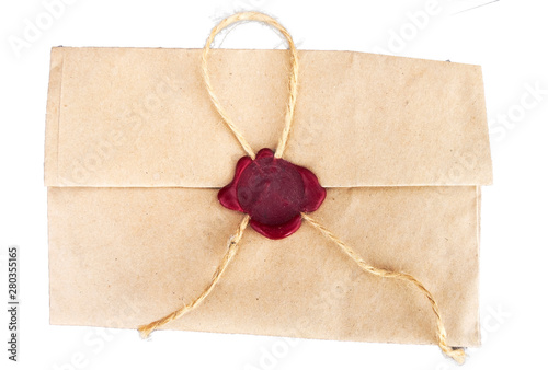 Fotografía Retro envelope sealed with a secret seal on a white background.