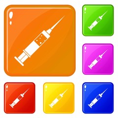 Poster - Injection syringe icons set collection vector 6 color isolated on white background