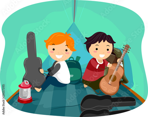 Stickman Kids Boys Music Camp Tent Illustration