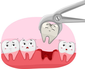 Sticker - Teeth Mascot Tooth Decay Removal Illustration