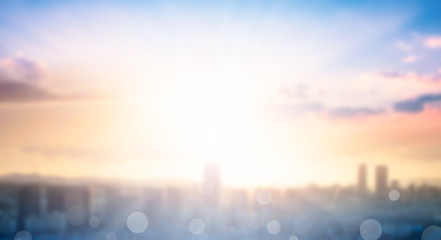 Wall Mural - world tourism day concept: abstract view city on twilight color sky and clouds cityscape background