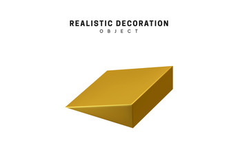 Poster - Golden geometric 3d object isolated on white background. Gold metallic geometry elements. Realistic acute triangle vector illustration.