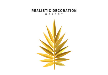 Wall Mural - isolated 3d object shapes golden palm branch, palm leaves.
